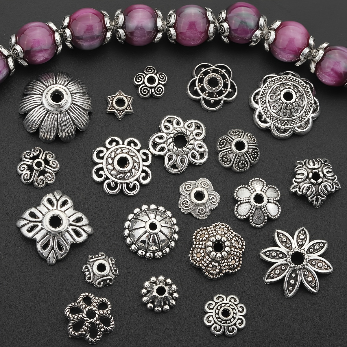 100pcs Alloy Bead Caps in Assorted Flower Petal Designs